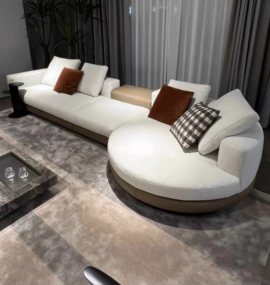 Sofa góc phòng khách mix da vải cao cấp GD635