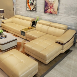 Bộ sofa góc L da thật GD306 cho phòng khách đơn giản, thanh lịch