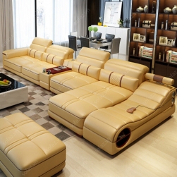 Sofa góc da thật GD307 cho phòng khách sang trọng, tinh tế mà hiện đại