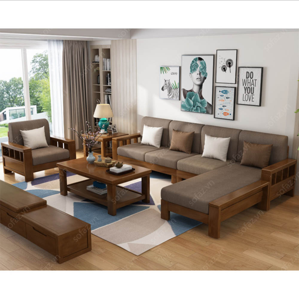 Ghế sofa góc gỗ đơn giản, hiện đại GD337