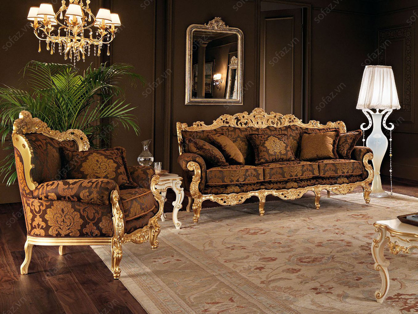 Sofa phòng khách Cổ điển sang trọng: Sự kết hợp hoàn hảo giữa phong cách cổ điển và sự sang trọng đã được thể hiện tốt nhất trong chiếc Sofa phòng khách Cổ điển này. Một lựa chọn hoàn hảo để tôn vinh không gian sống của bạn, điểm nhấn tuyệt vời để thu hút sự chú ý và làm nổi bật phong cách của bạn.